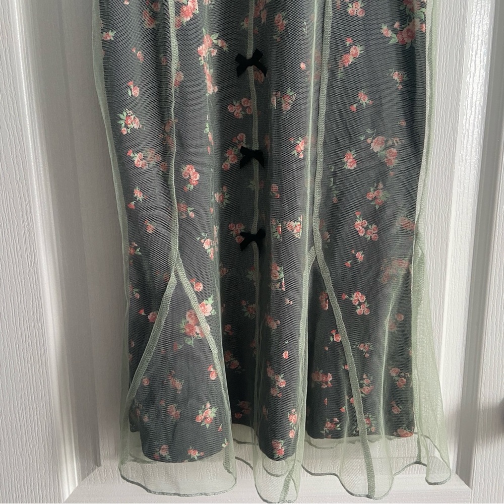 CIDER MESH FLORAL BOW LACE TRIM MIDI DRESS - Picture 14 of 16